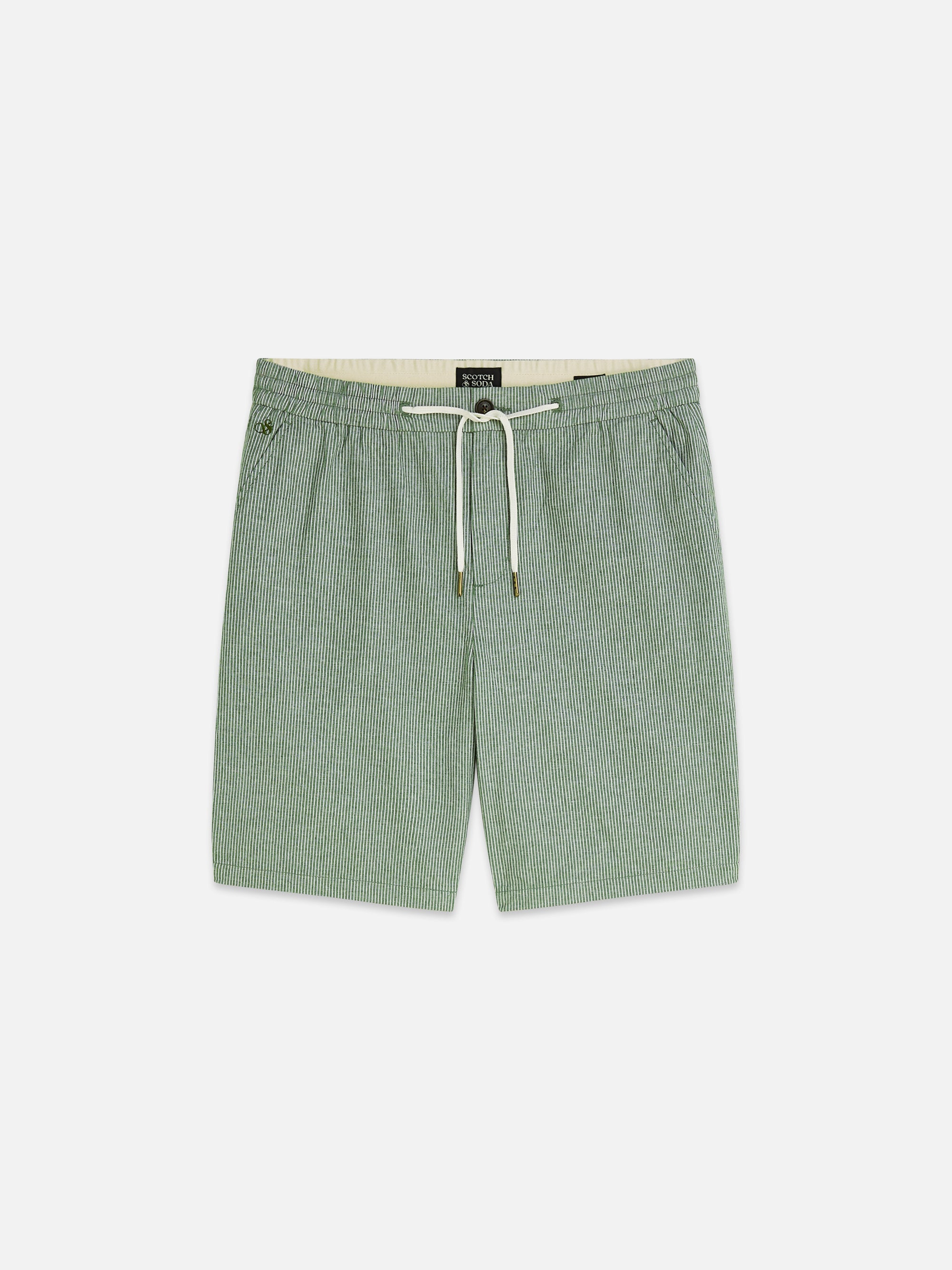 Bermuda coupe classique en coton et lin teint en fil - Rayures vert jardin