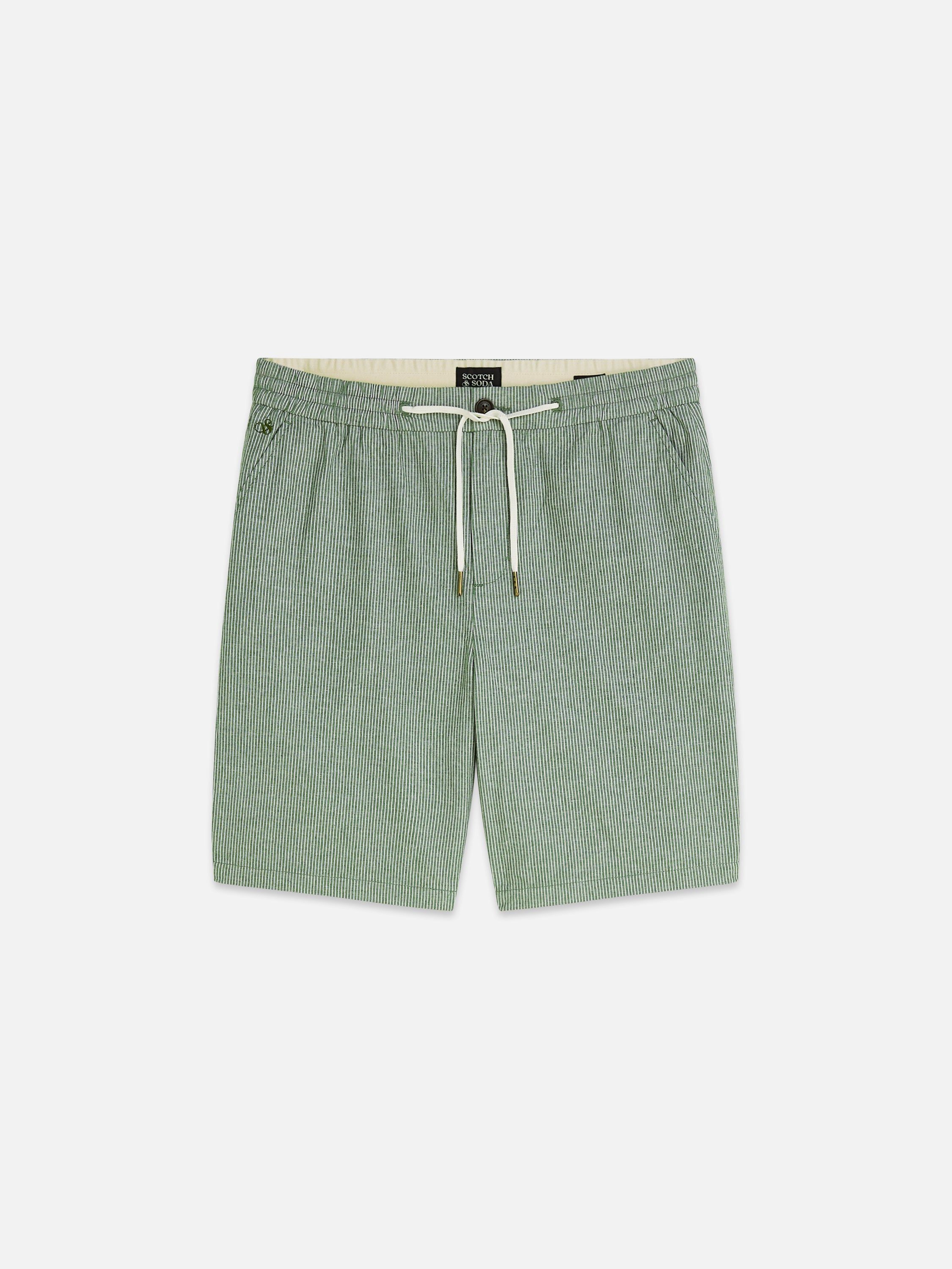Bermuda coupe classique en coton et lin teint en fil - Rayures vert jardin
