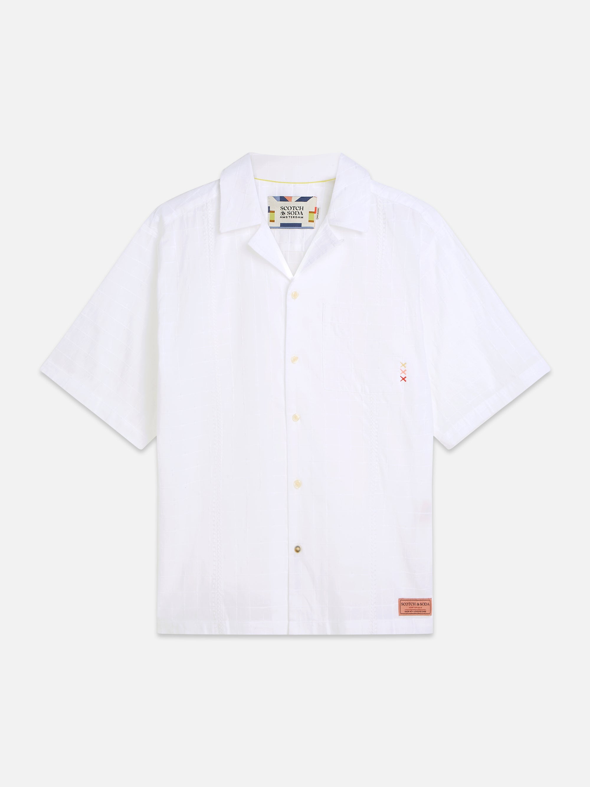 Chemise à manches courtes brodée, coupe décontractée et structurée - Blanc éclatant