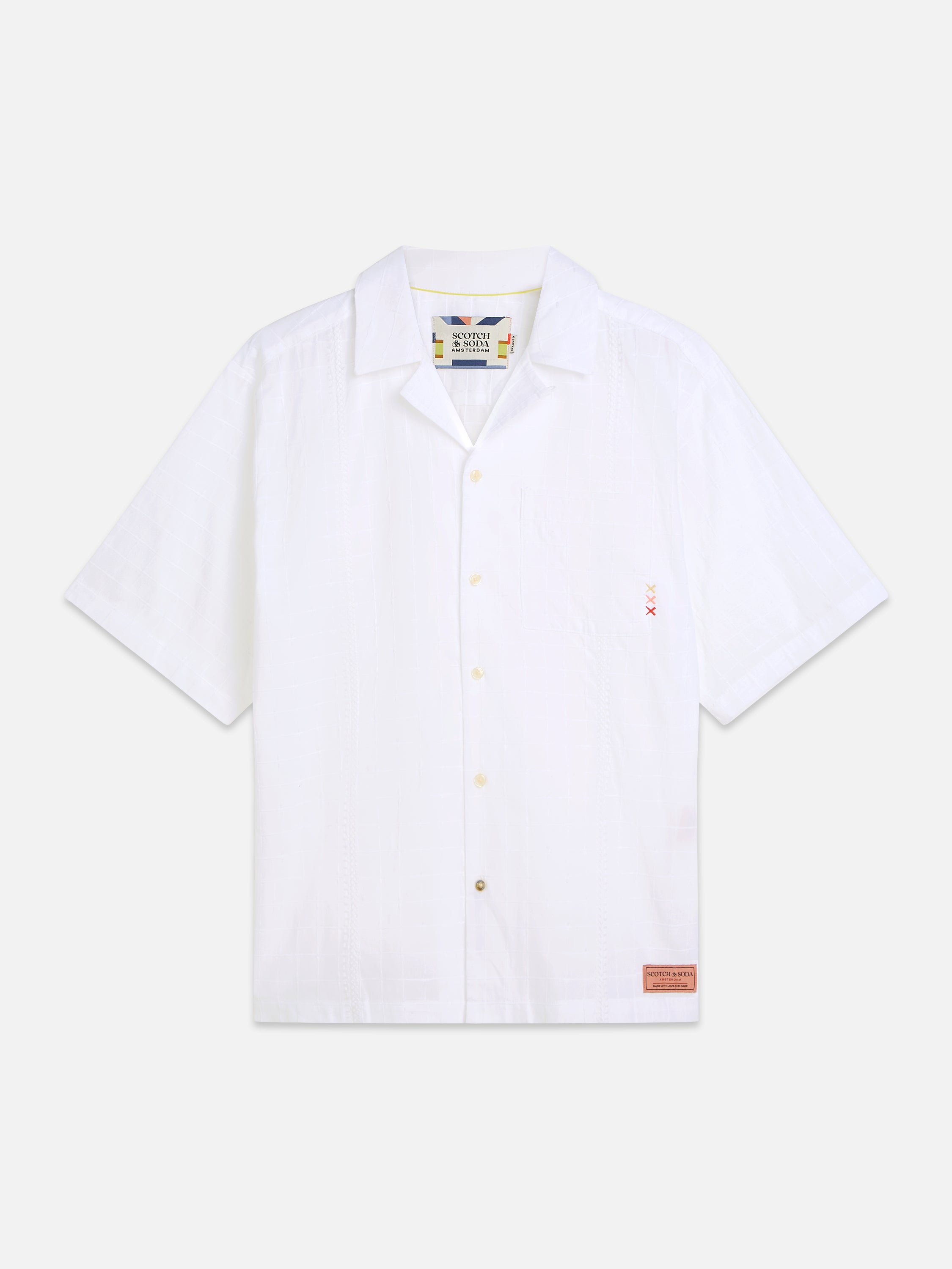 Chemise à manches courtes brodée, coupe décontractée et structurée - Blanc éclatant