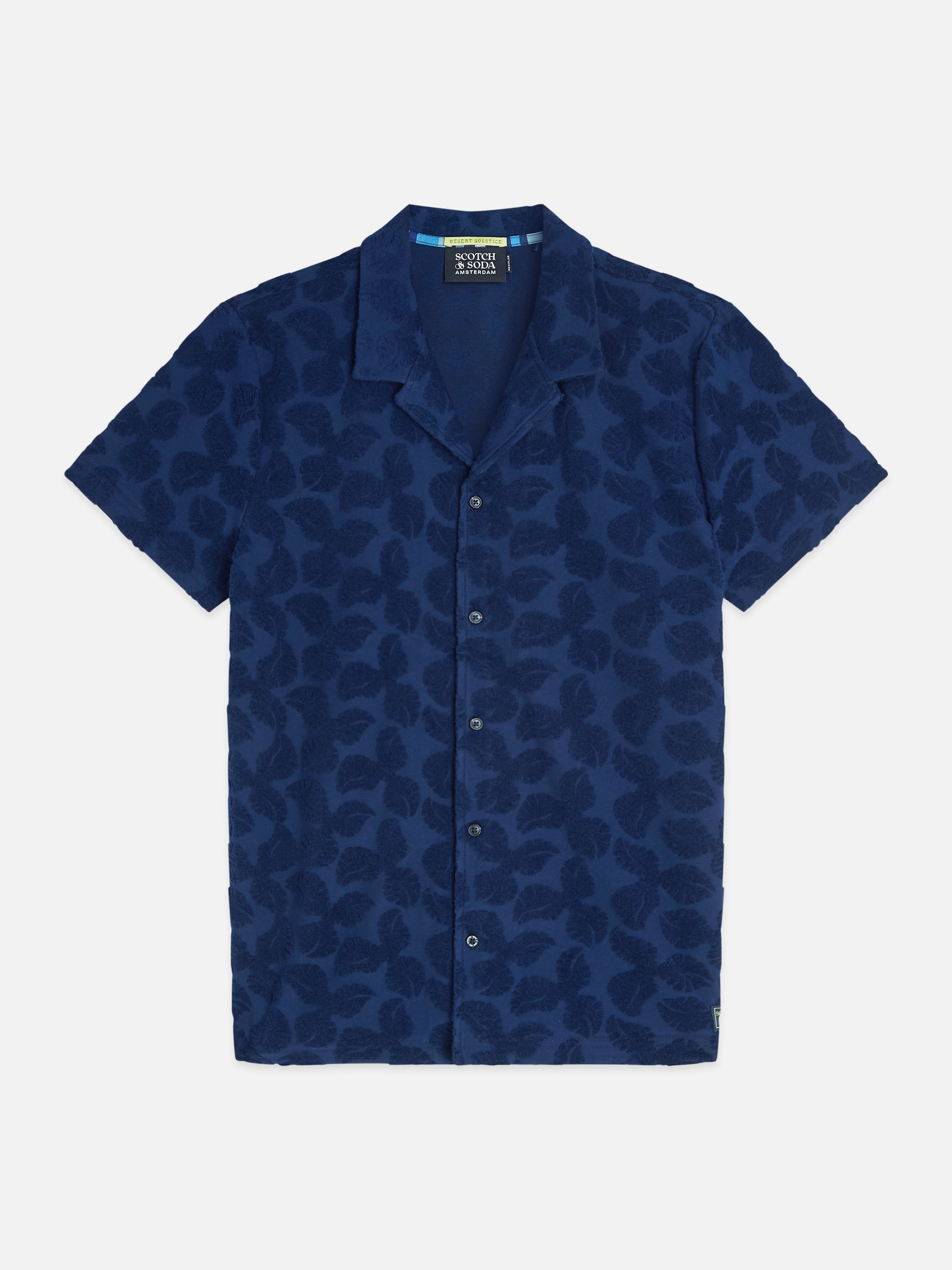 Chemise à manches courtes coupe classique en jacquard éponge - Bleu concours