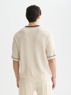 T-shirt coupe décontractée en maille de coton et lin mélangés - Couleur lait de poule
