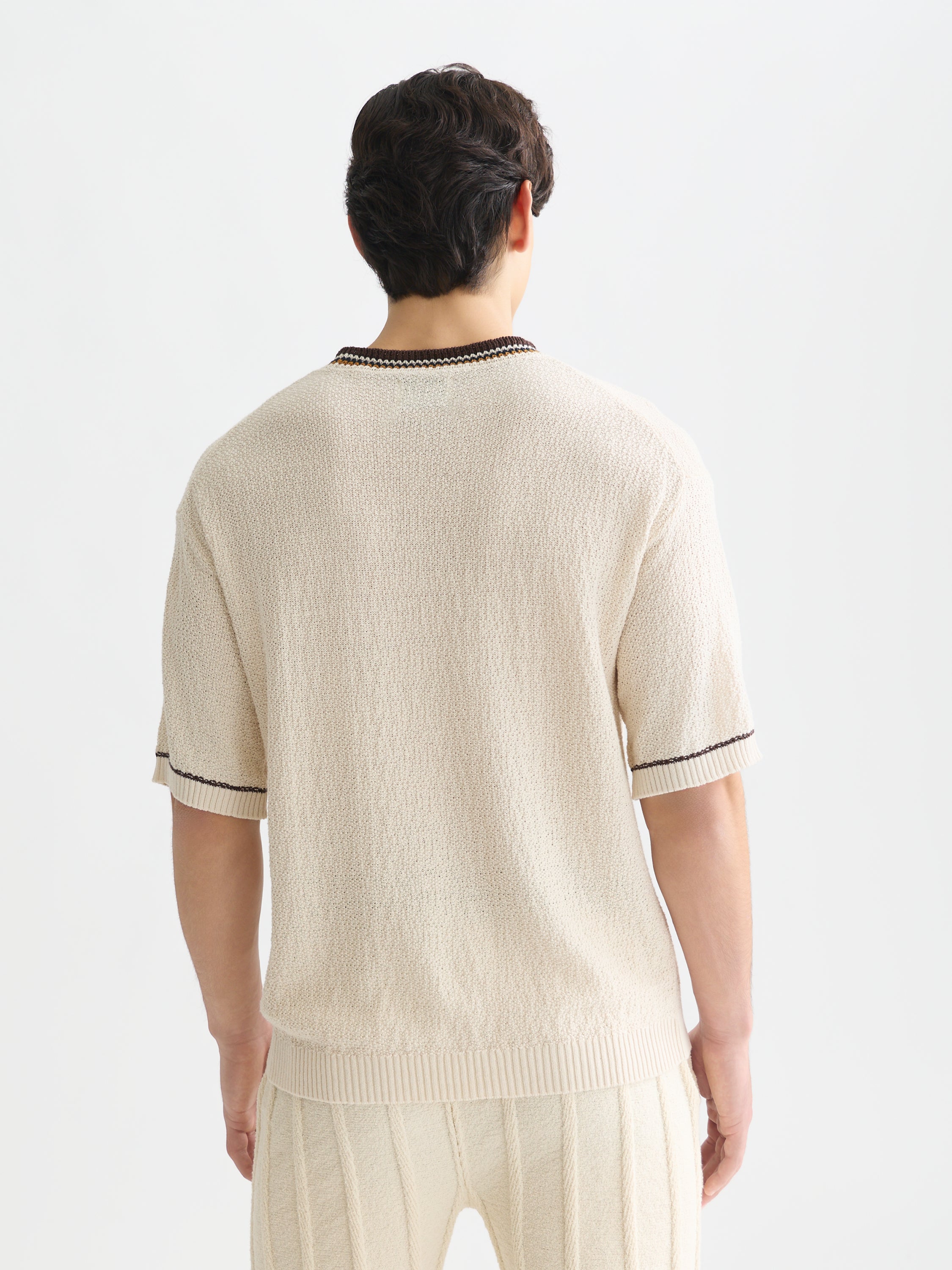 T-shirt coupe décontractée en maille de coton et lin mélangés - Couleur lait de poule