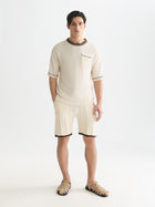 T-shirt coupe décontractée en maille de coton et lin mélangés - Couleur lait de poule