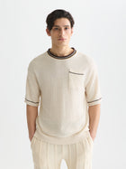 T-shirt coupe décontractée en maille de coton et lin mélangés - Couleur lait de poule