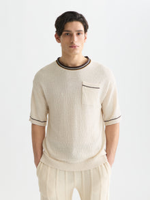 T-shirt coupe décontractée en maille de coton et lin mélangés - Couleur lait de poule