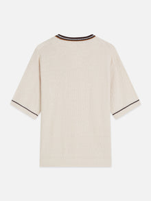 T-shirt coupe décontractée en maille de coton et lin mélangés - Couleur lait de poule