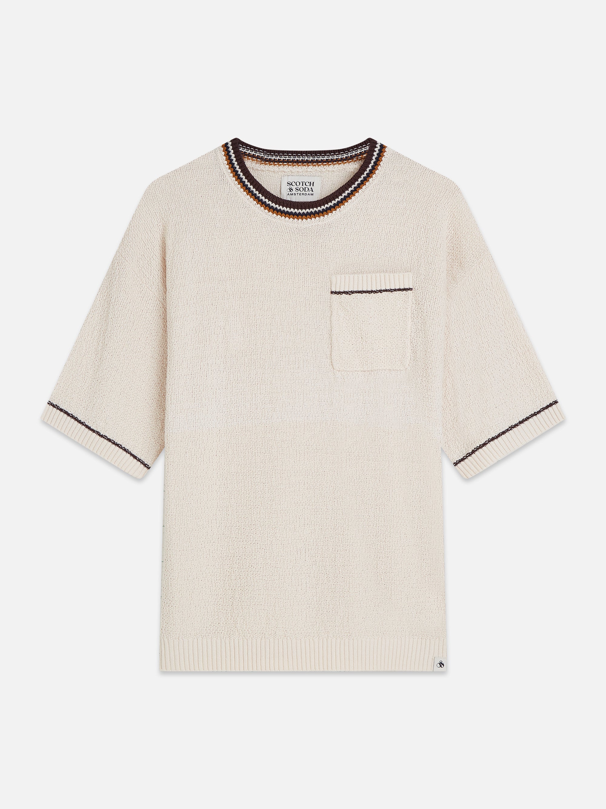 T-shirt coupe décontractée en maille de coton et lin mélangés - Couleur lait de poule