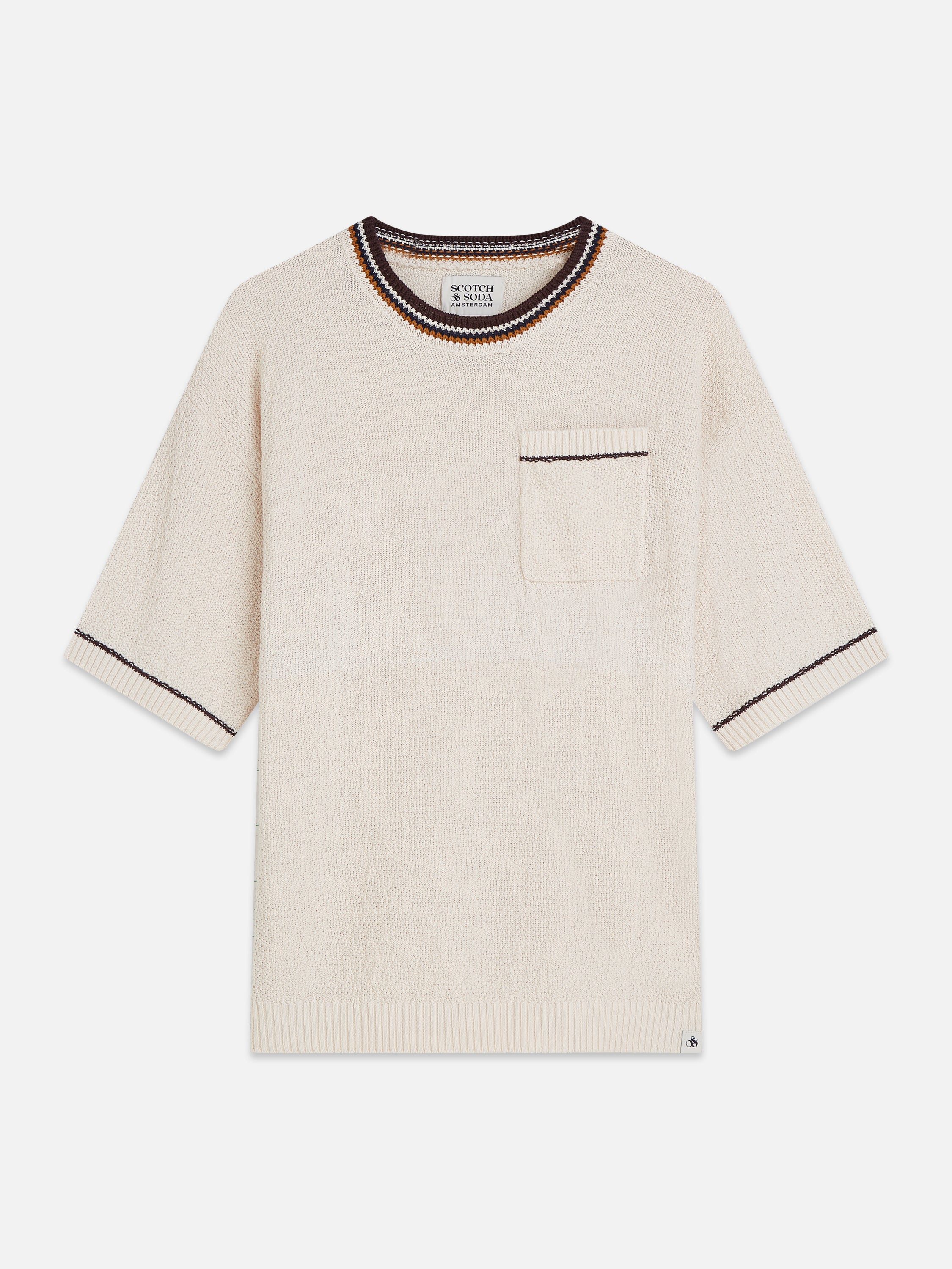 T-shirt coupe décontractée en maille de coton et lin mélangés - Couleur lait de poule