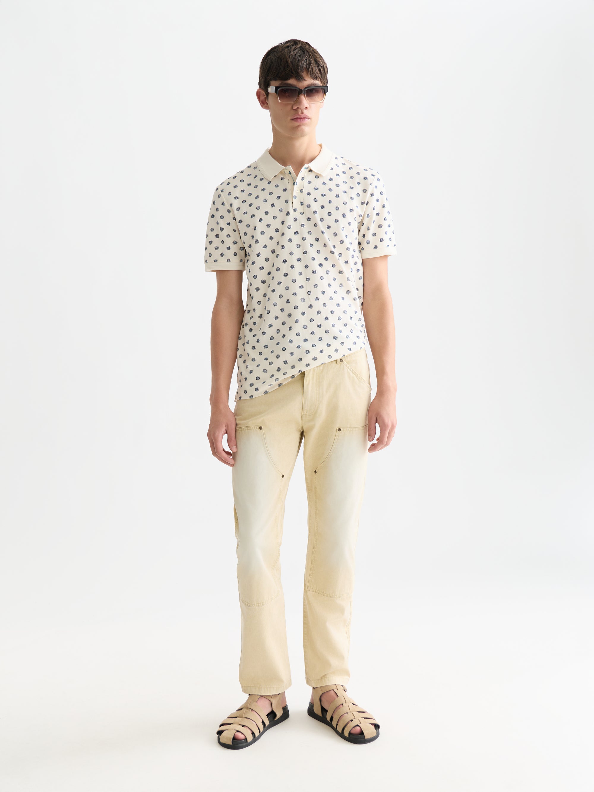 Microprinted Regular Fit Polo - Foulard Eggnog