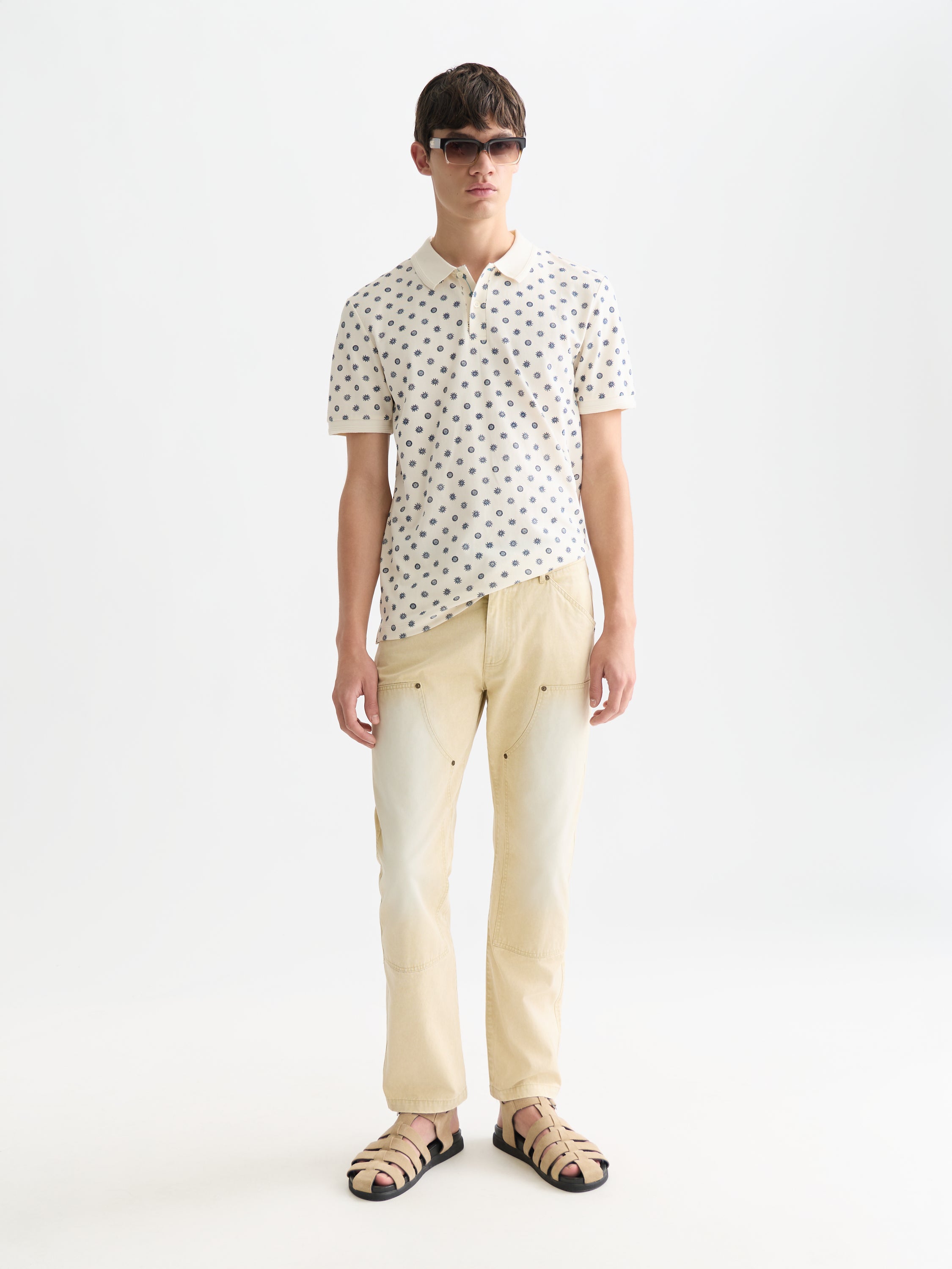 Microprinted Regular Fit Polo - Foulard Eggnog