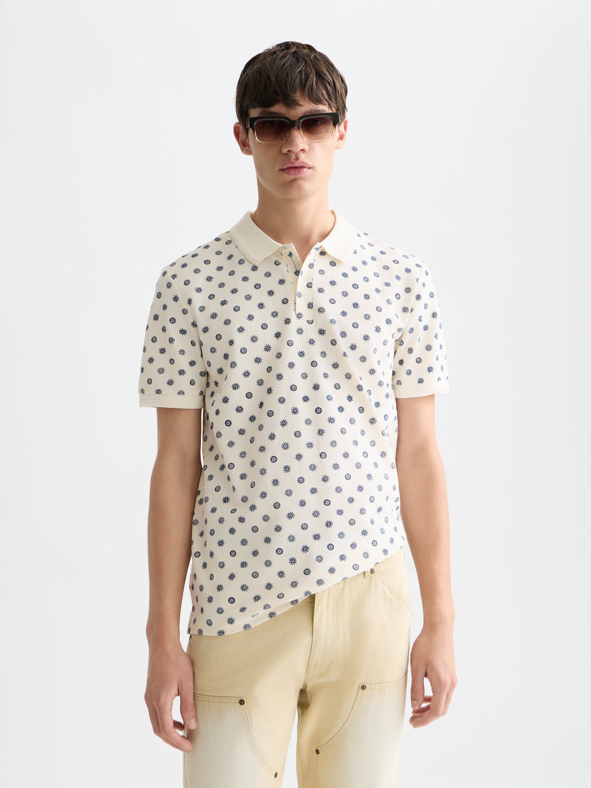 Microprinted Regular Fit Polo - Foulard Eggnog