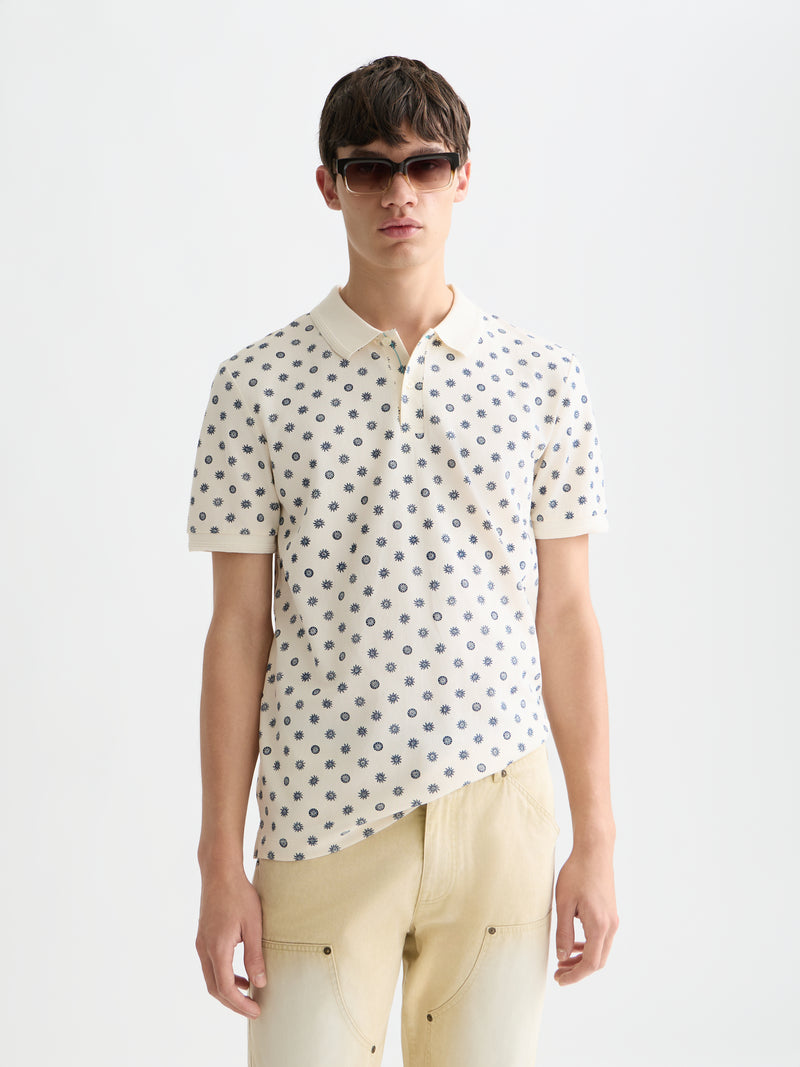 Microprinted Regular Fit Polo - Foulard Eggnog