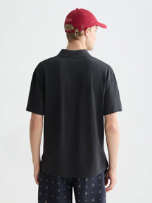 3 Crosses Pique Relaxed Fit Garmentdyed Polo - Meteorite