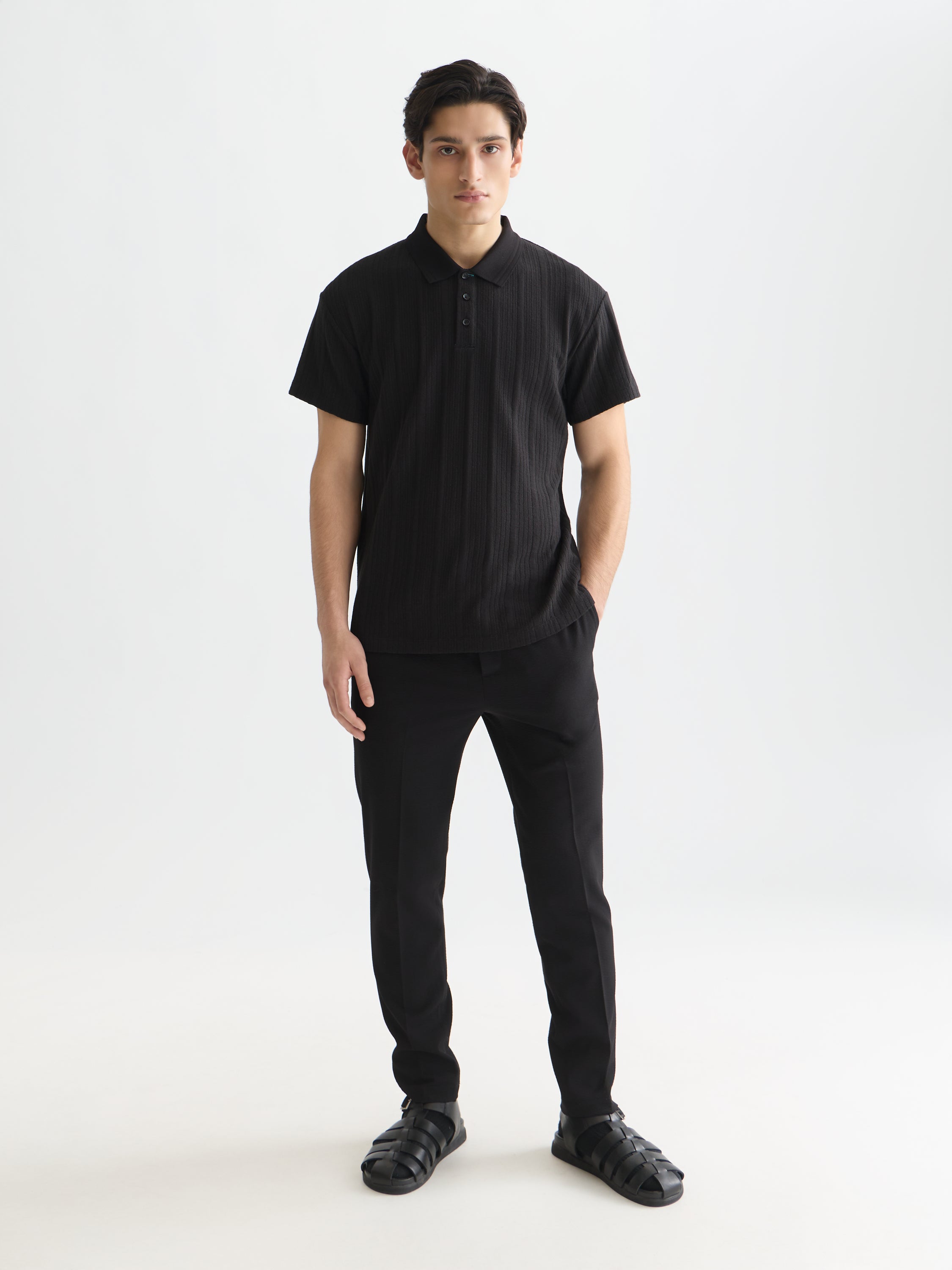 Structured Ribbed Relaxed Polo - Meteorite