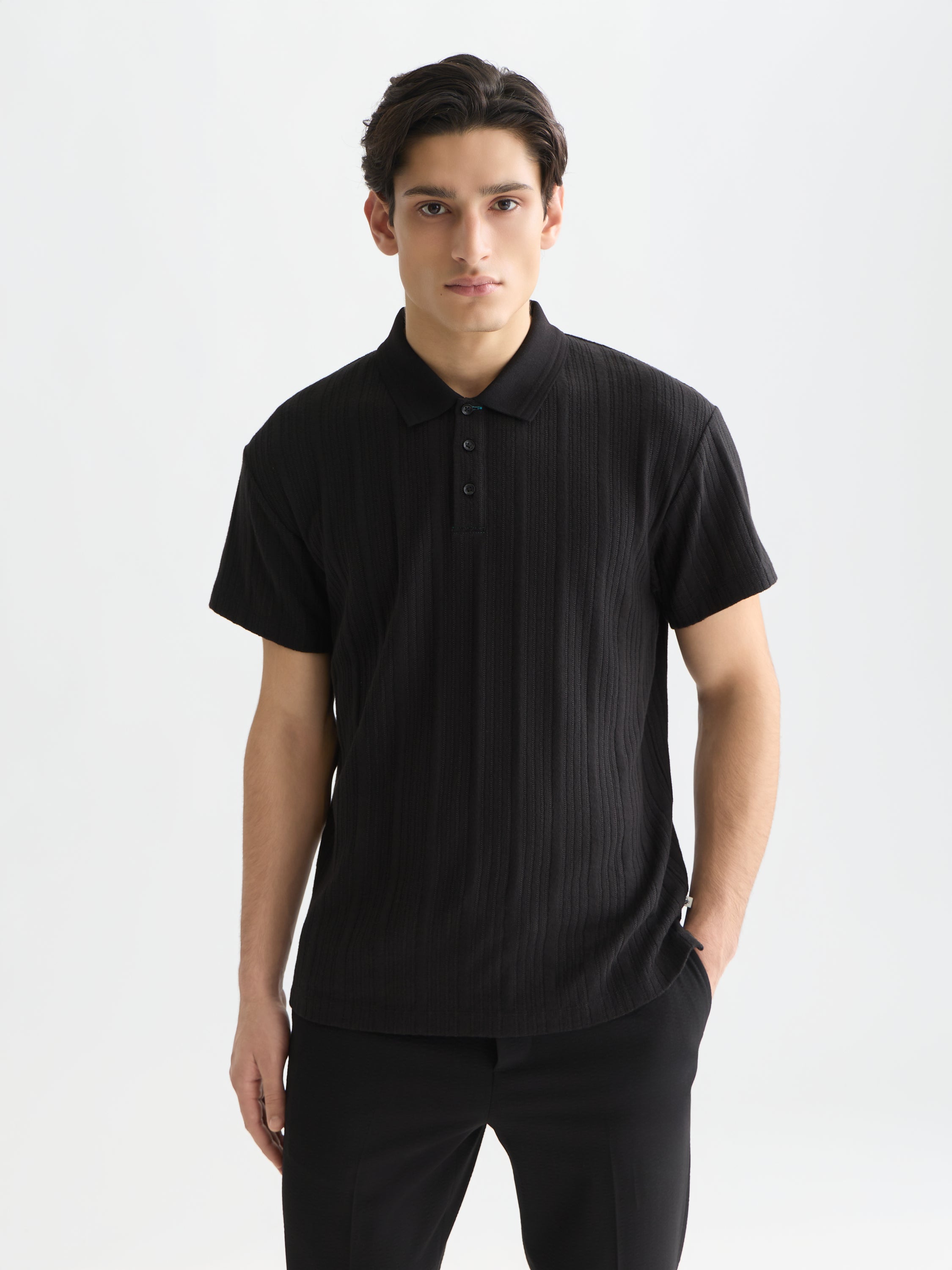 Structured Ribbed Relaxed Polo - Meteorite