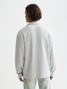 Structured Relaxed Fit Long Sleeved Polo  - Grey