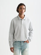 Structured Relaxed Fit Long Sleeved Polo  - Grey