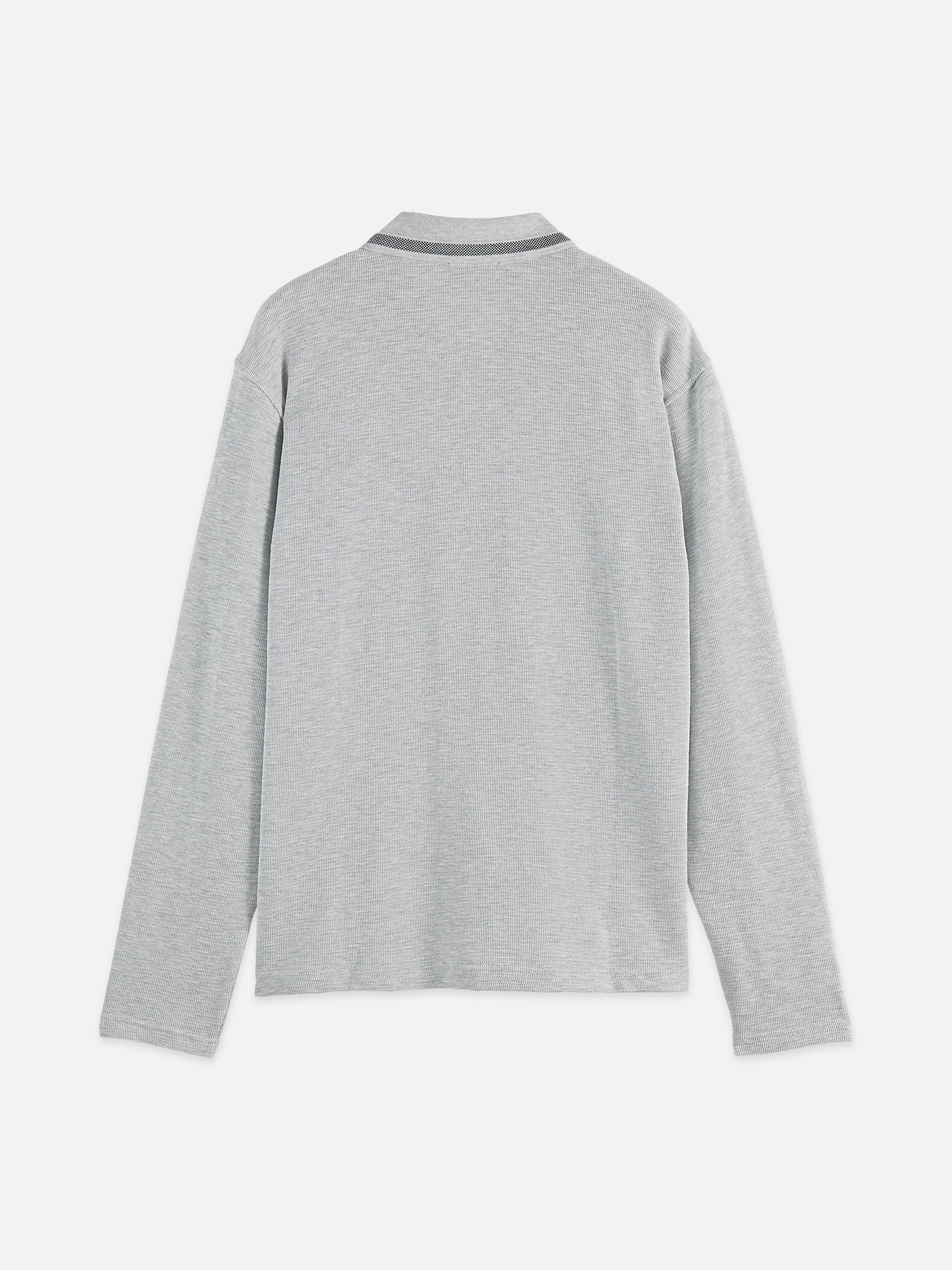 Structured Relaxed Fit Long Sleeved Polo  - Grey
