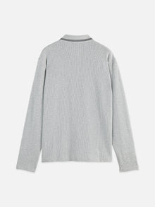 Structured Relaxed Fit Long Sleeved Polo  - Grey