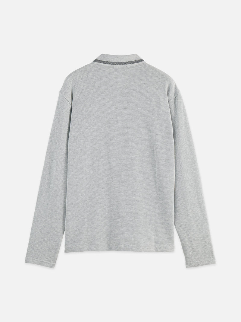 Structured Relaxed Fit Long Sleeved Polo  - Grey