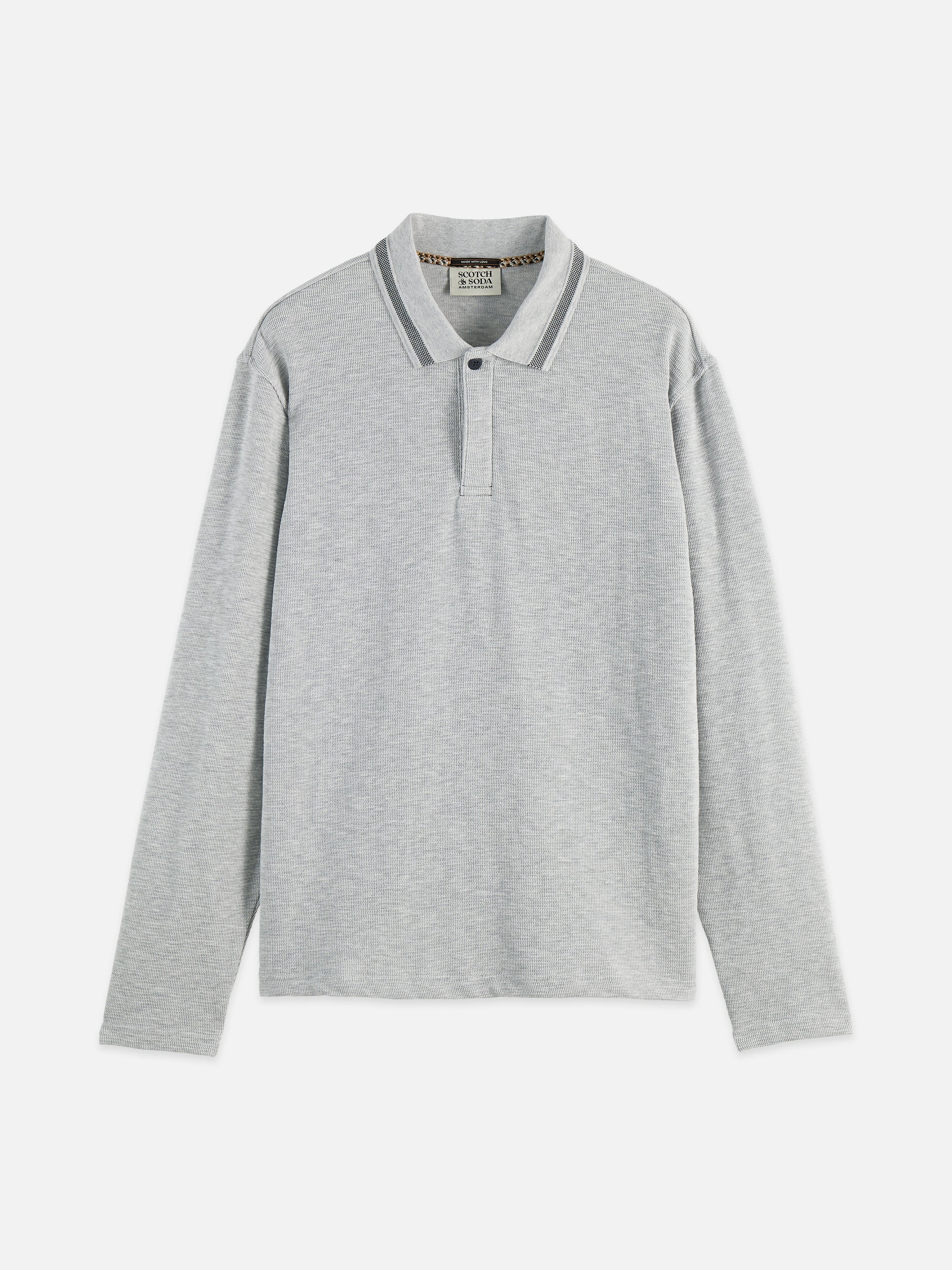 Structured Relaxed Fit Long Sleeved Polo  - Grey