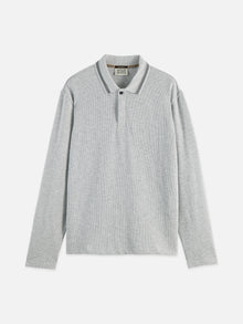 Structured Relaxed Fit Long Sleeved Polo  - Grey