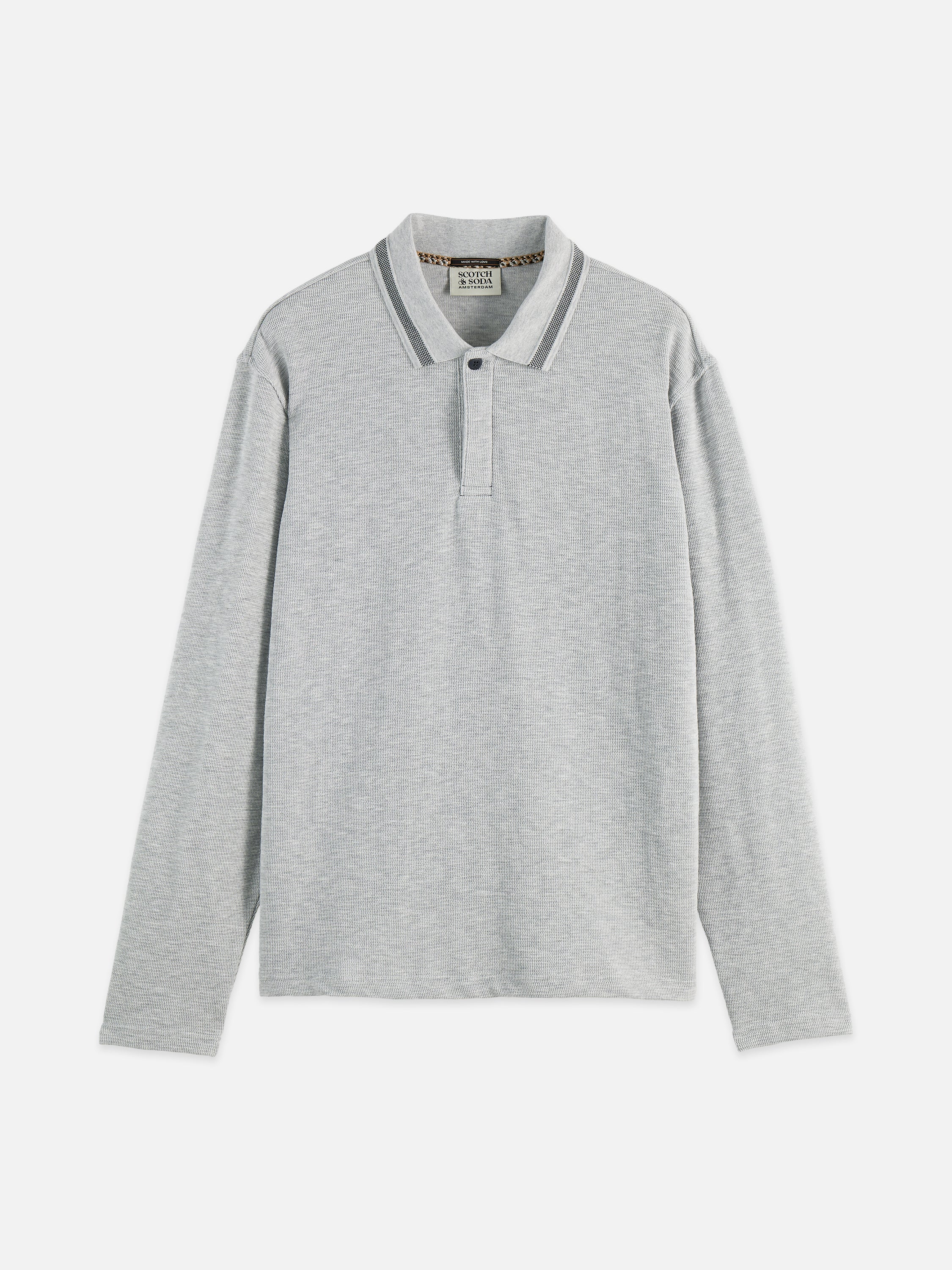 Structured Relaxed Fit Long Sleeved Polo  - Grey