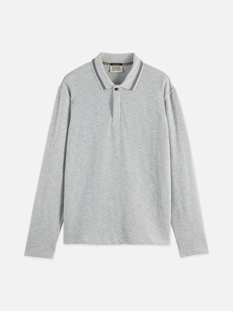 Structured Relaxed Fit Long Sleeved Polo  - Grey