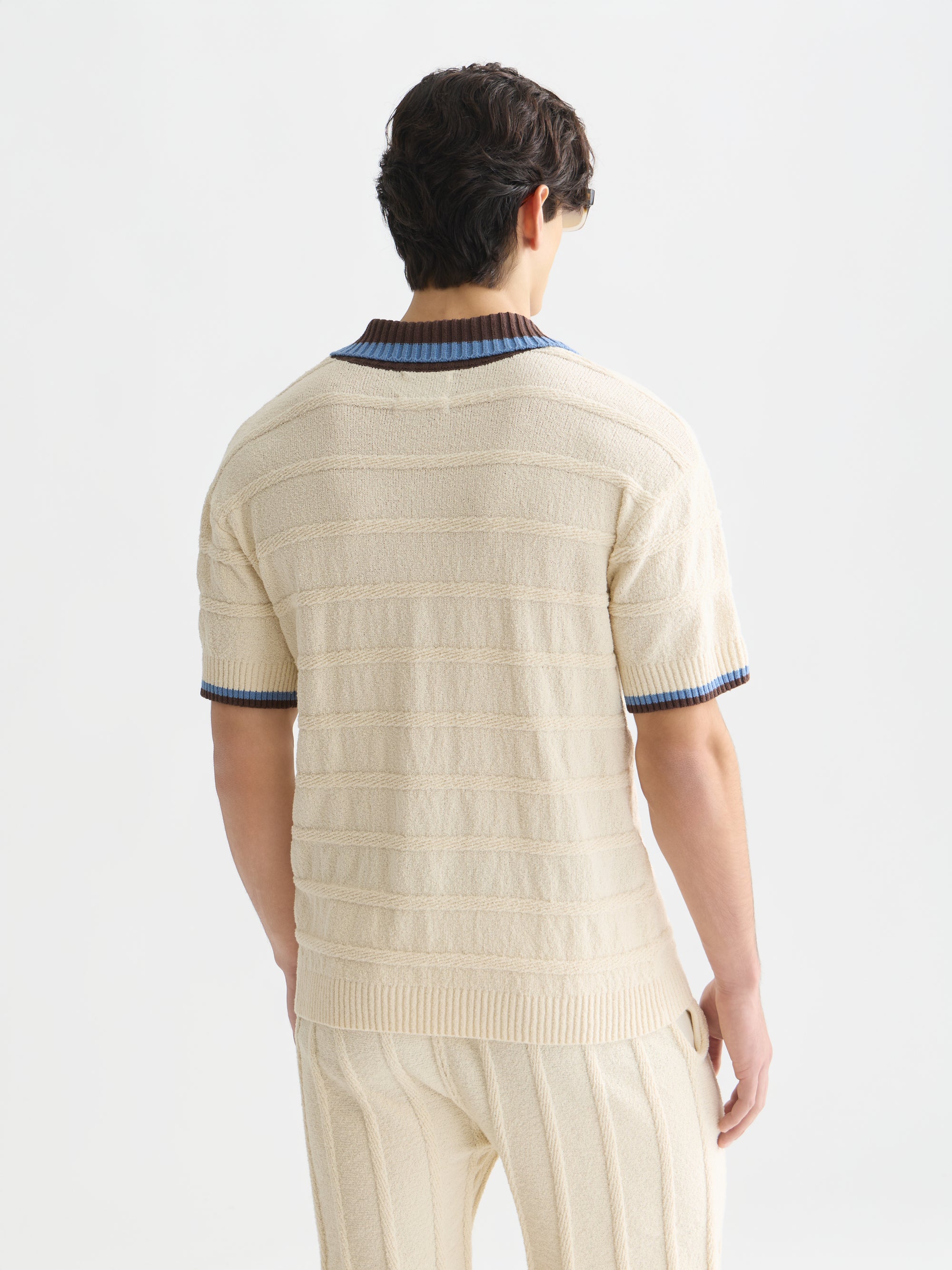 Structured Knitted Loose Fit Polo - Eggnog