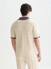 Structured Knitted Loose Fit Polo - Eggnog