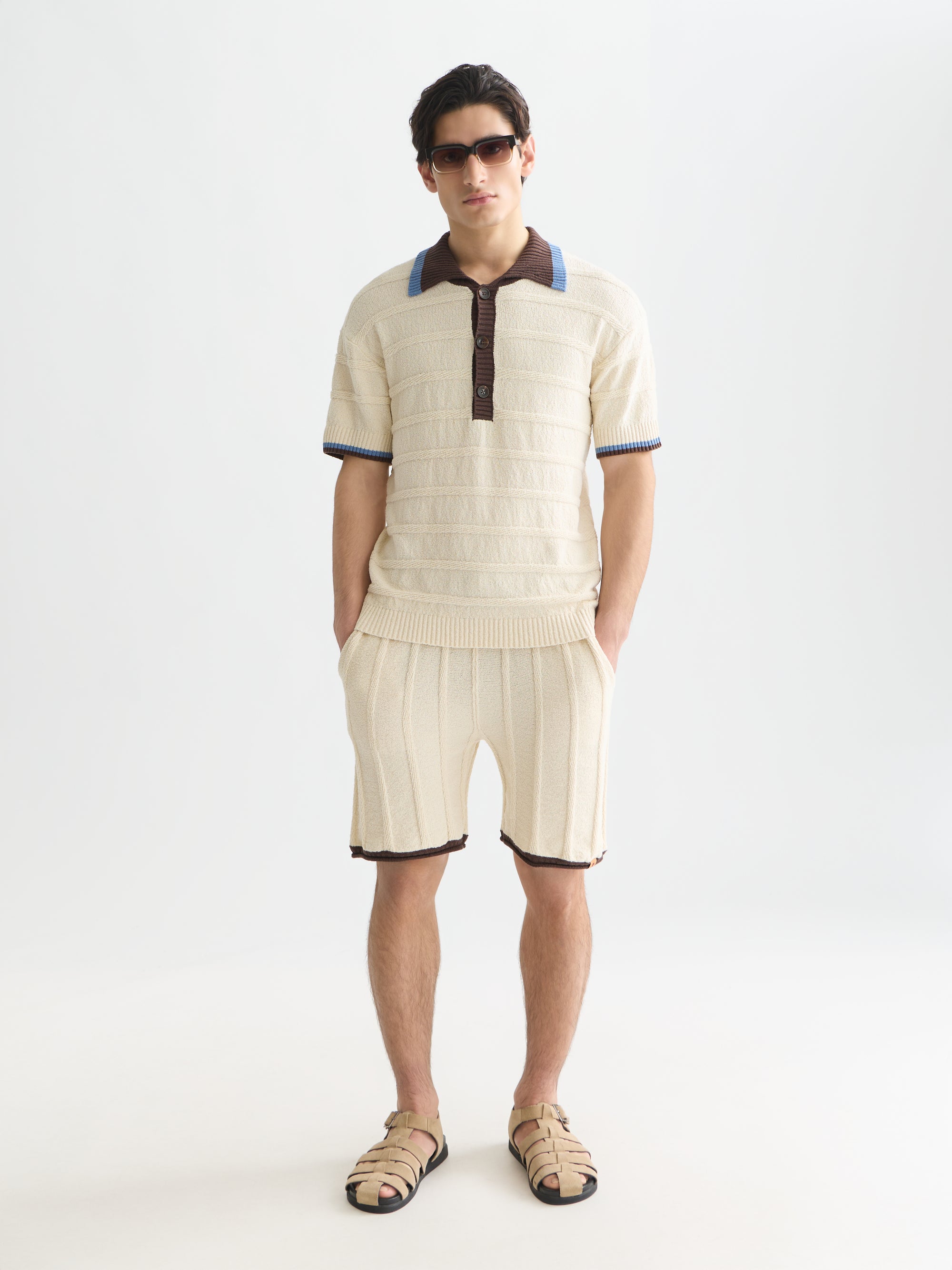 Structured Knitted Loose Fit Polo - Eggnog