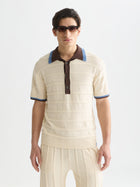 Structured Knitted Loose Fit Polo - Eggnog