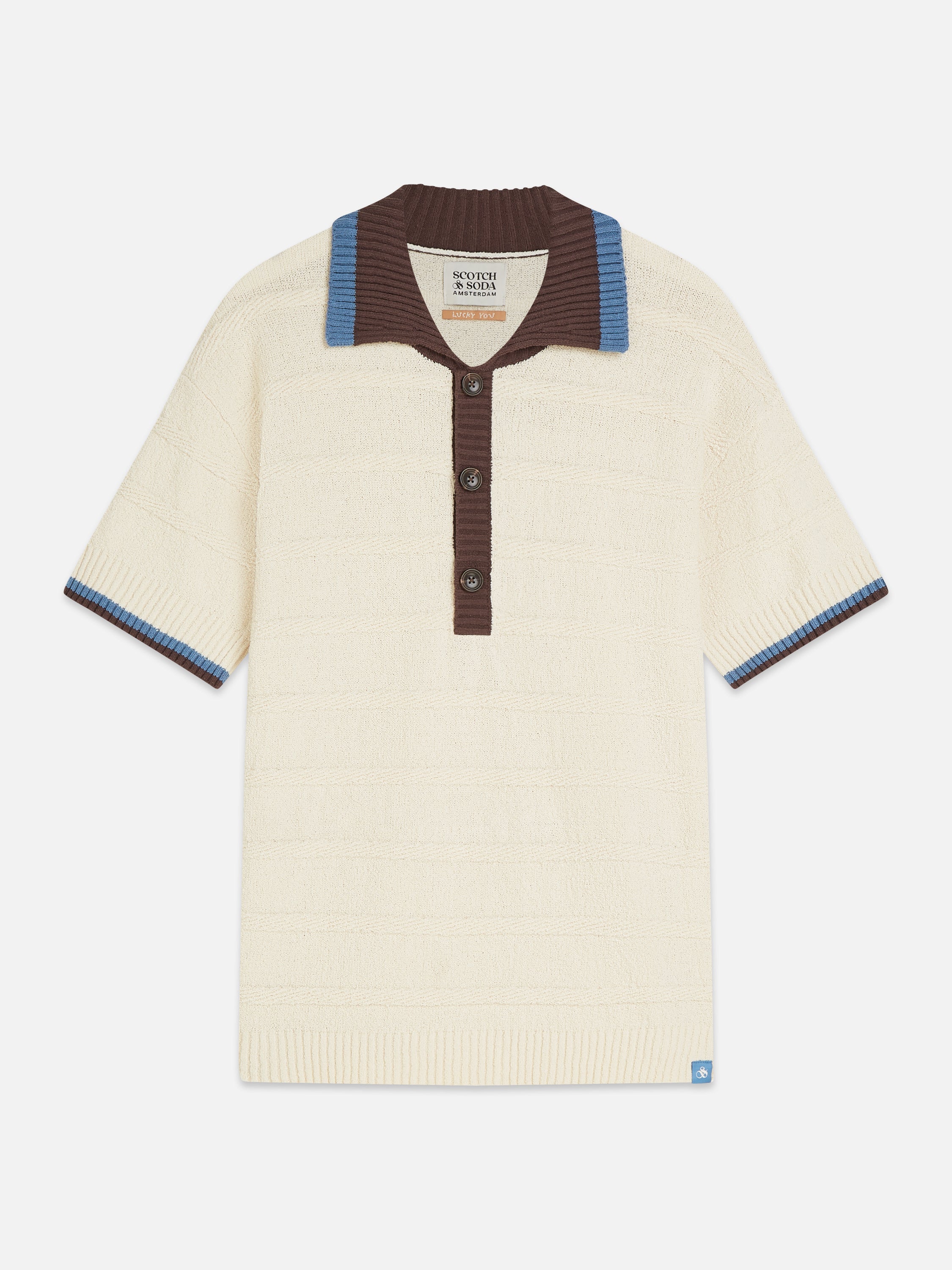 Structured Knitted Loose Fit Polo - Eggnog