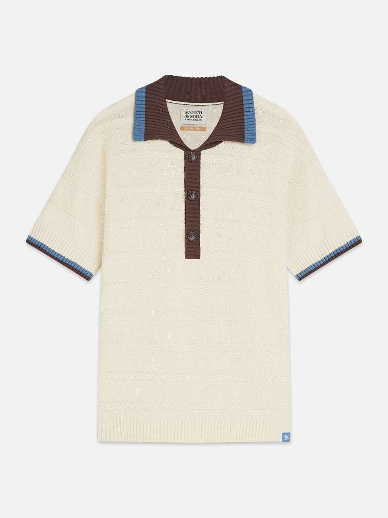 Structured Knitted Loose Fit Polo - Eggnog