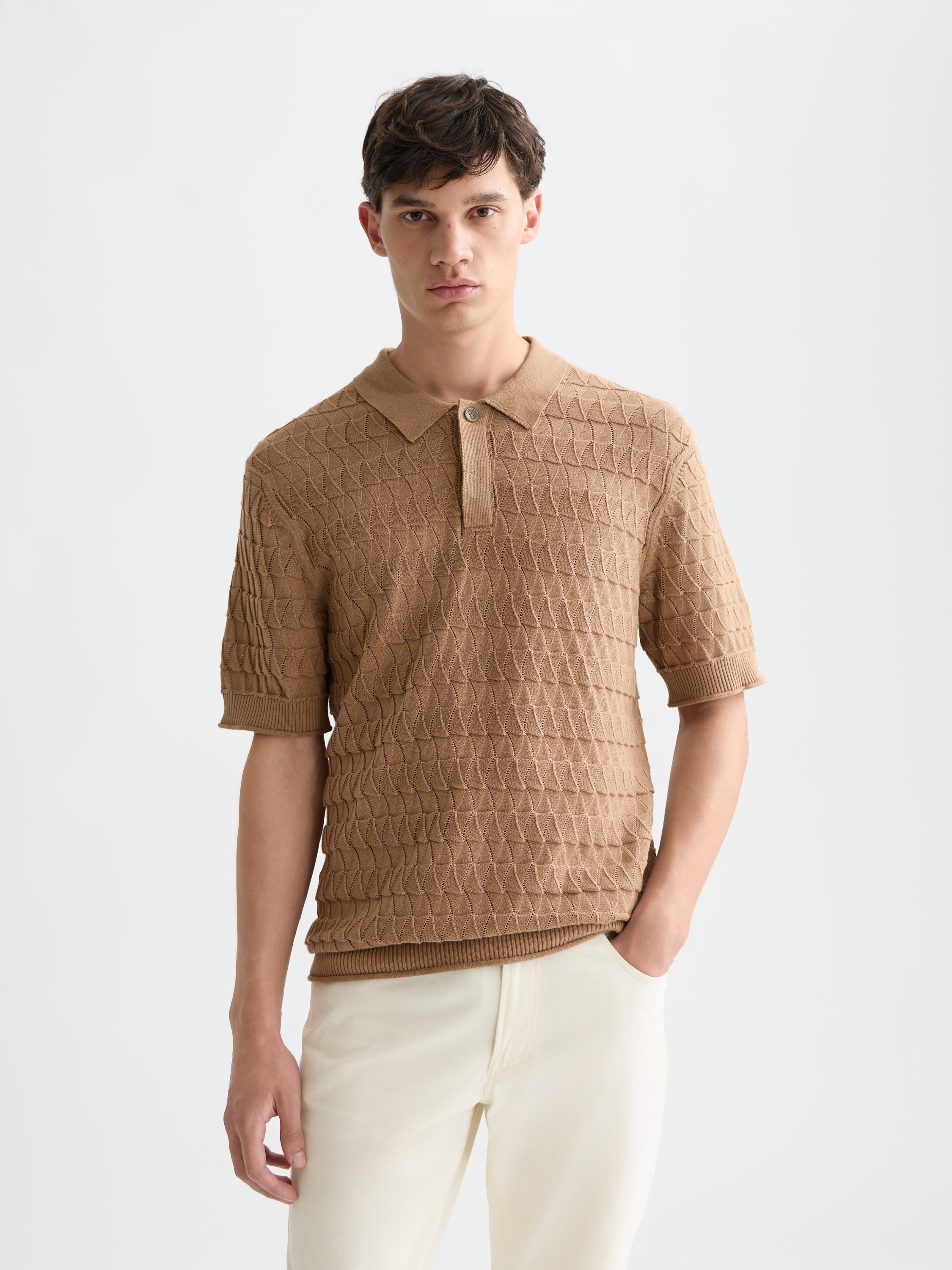 Pointelle Knitted Regular Fit Polo - Amphora