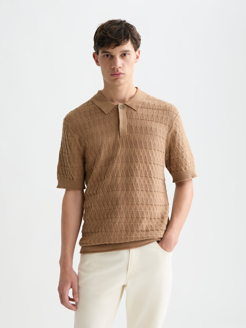 Pointelle Knitted Regular Fit Polo - Amphora