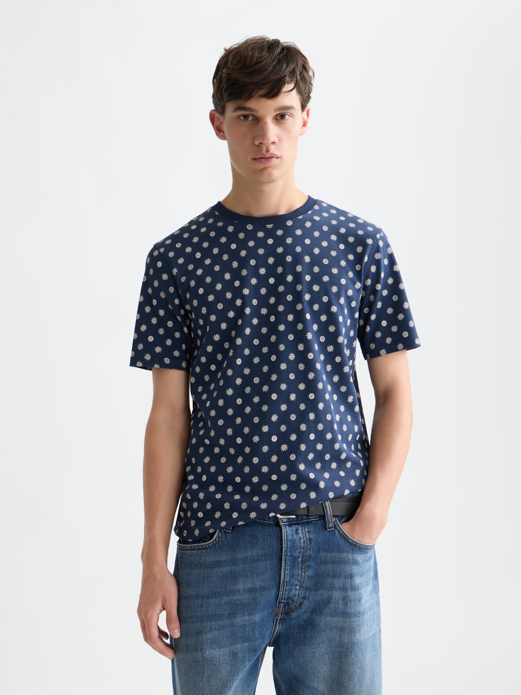 Microprinted Regular Fit T-Shirt - Foulard Dress Blues