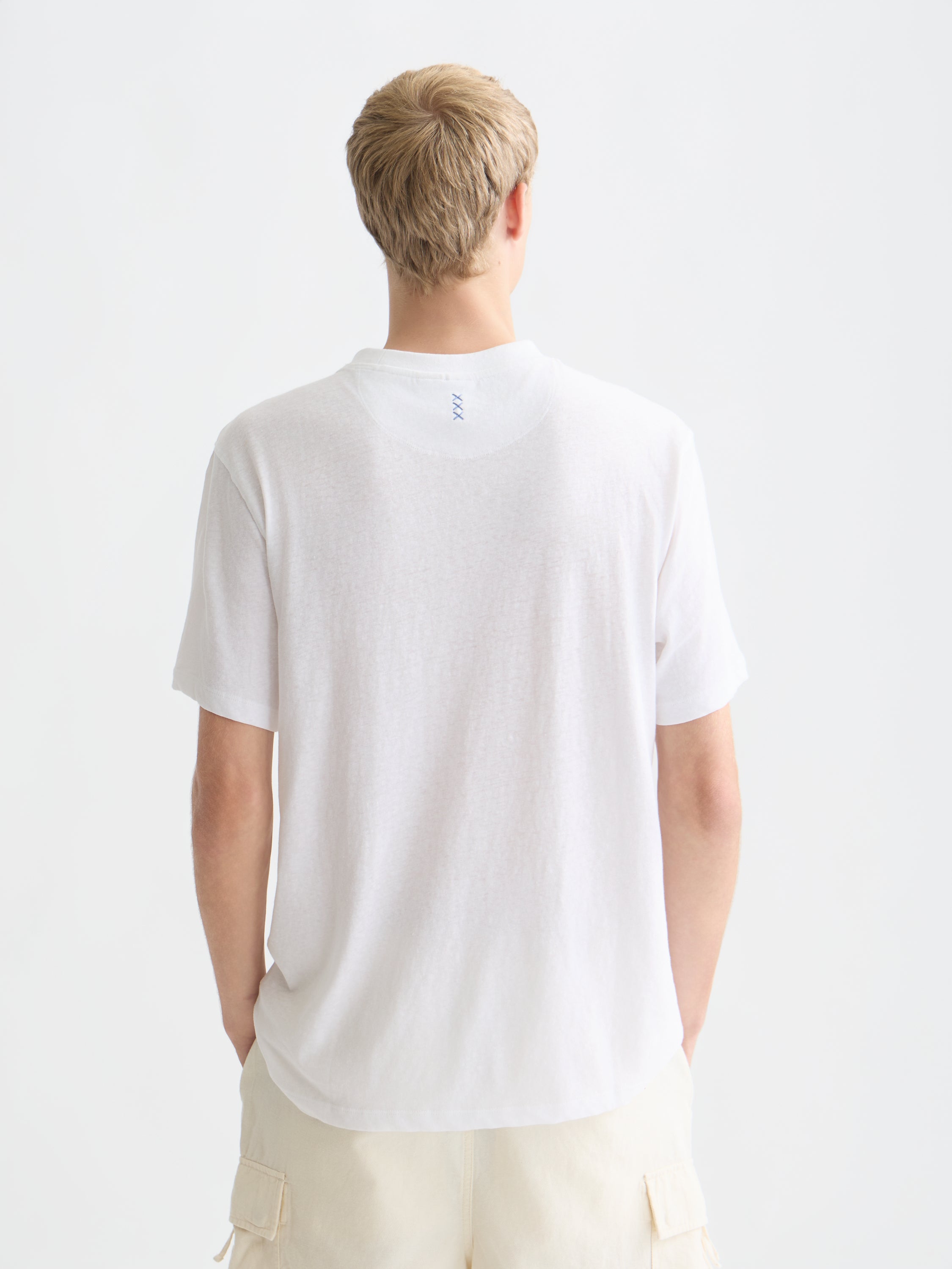 3 Crosses Cotton Linen Regular Fit T-Shirt - Bright White