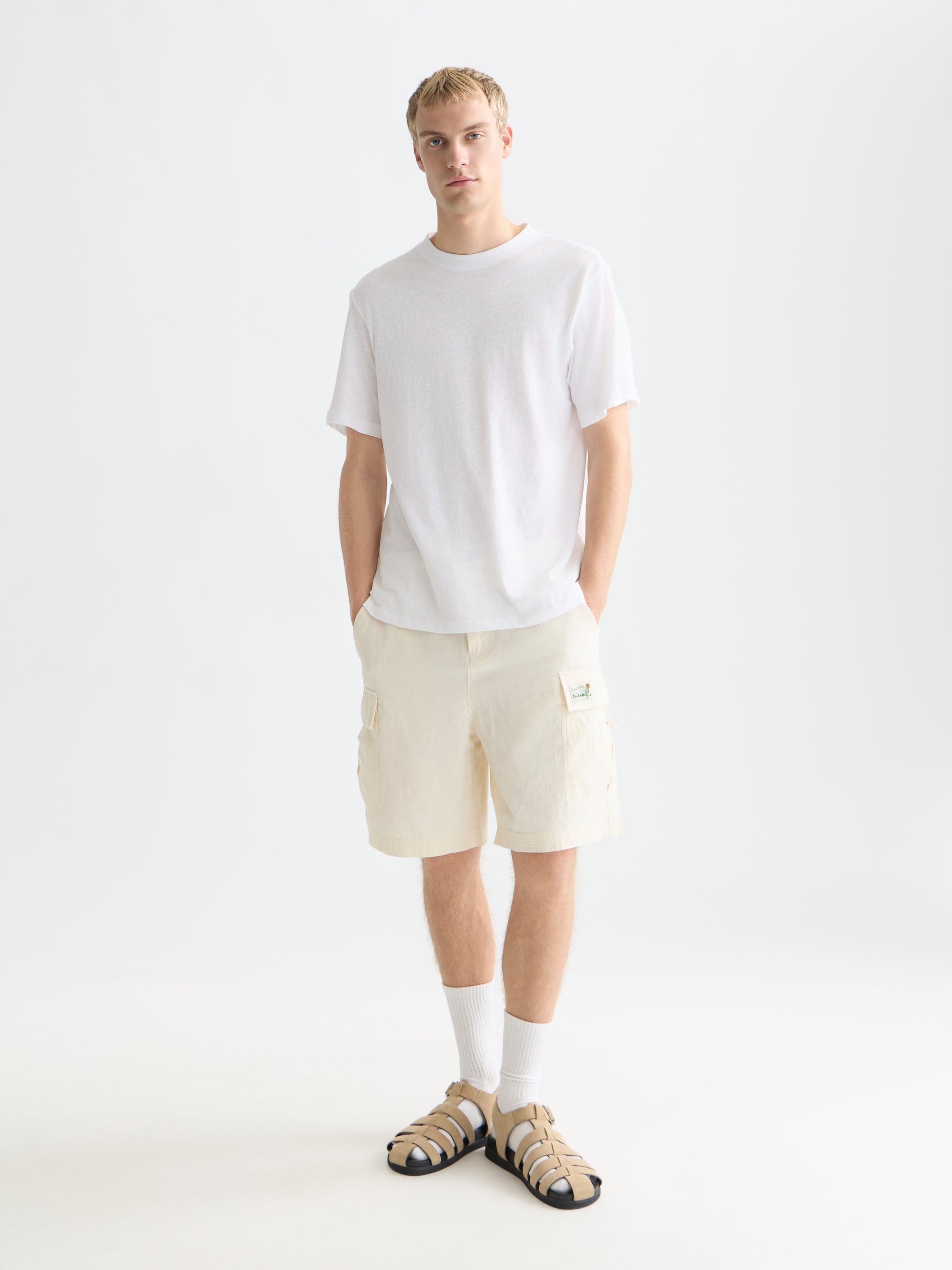 3 Crosses Cotton Linen Regular Fit T-Shirt - Bright White