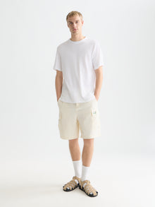 3 Crosses Cotton Linen Regular Fit T-Shirt - Bright White
