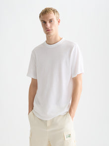 3 Crosses Cotton Linen Regular Fit T-Shirt - Bright White