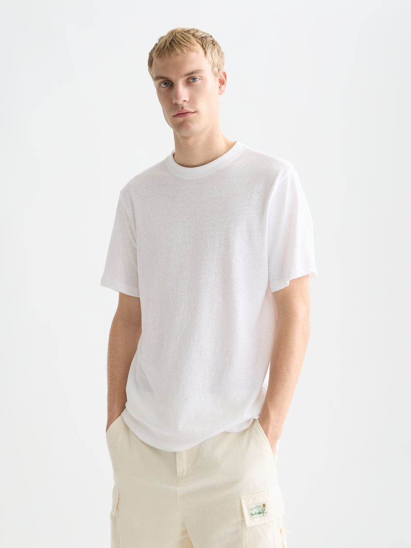 T-shirt 3 Crosses en coton et lin, coupe classique - Blanc éclatant