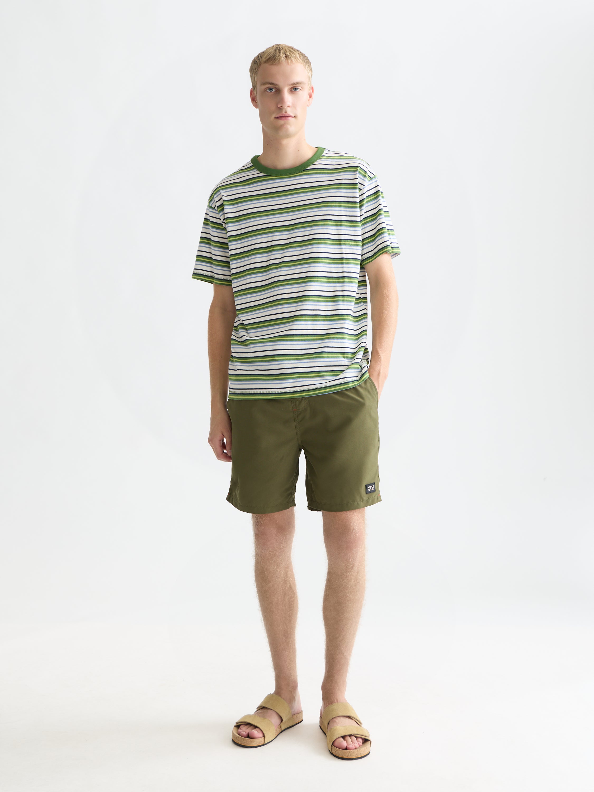 Relaxed Fit Yarndyed T-Shirt - Garden Green Stripe