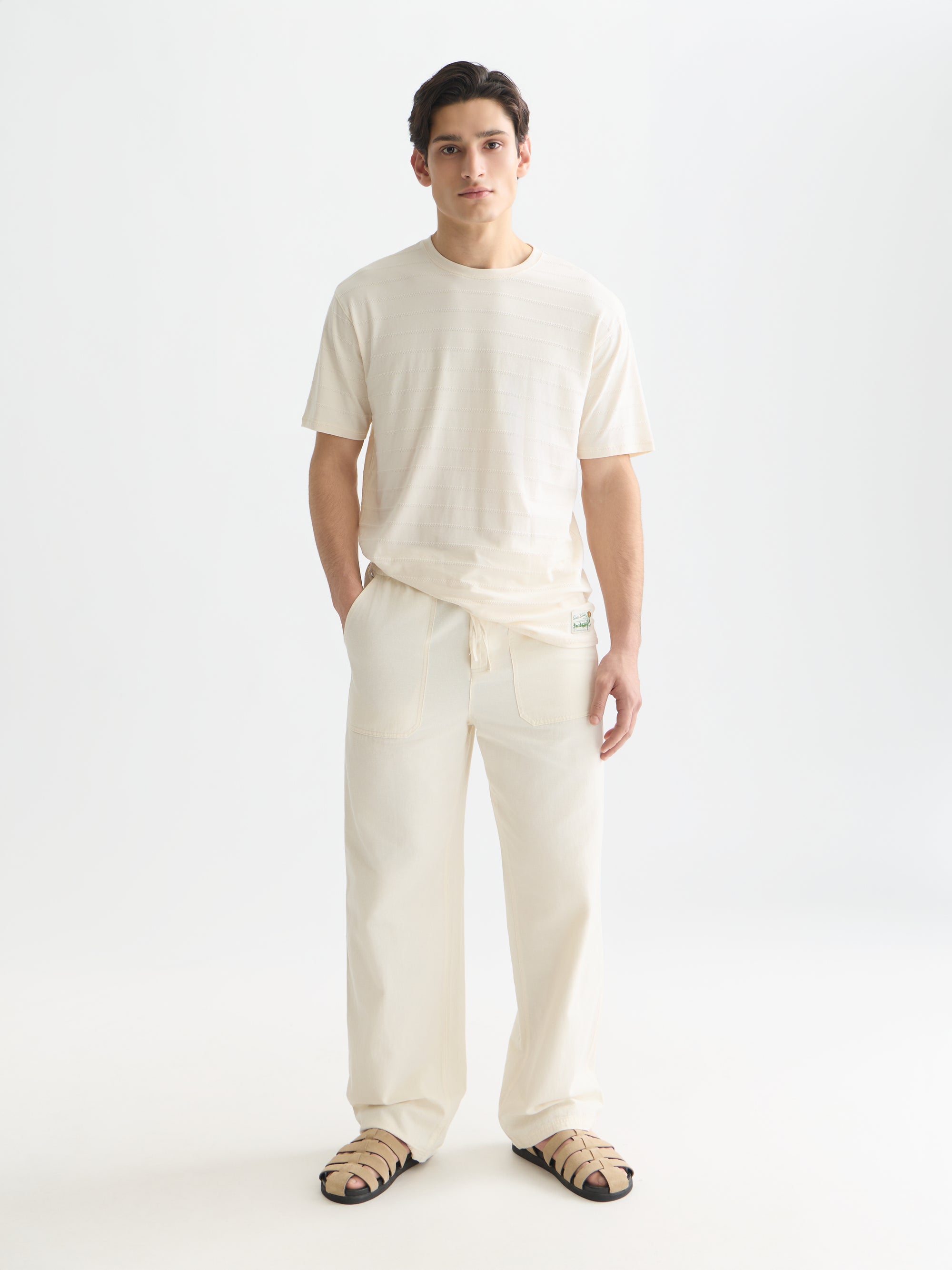 Structured Jacquard Relaxed Fit T-Shirt - Eggnog