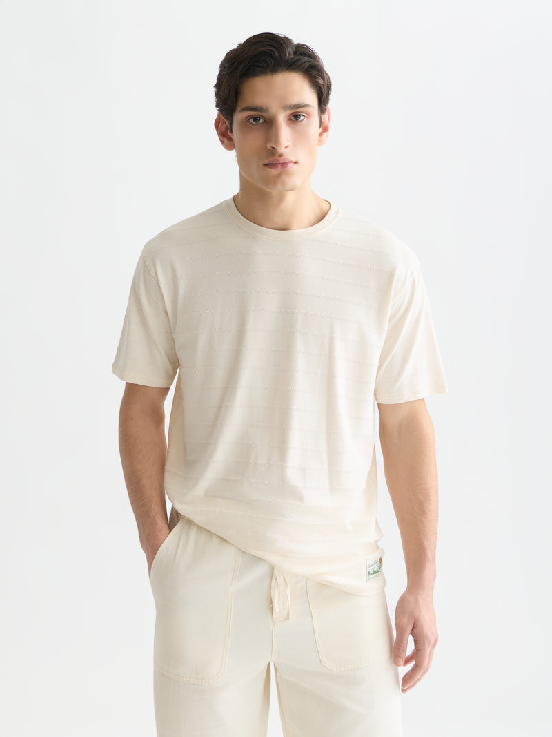 Structured Jacquard Relaxed Fit T-Shirt - Eggnog