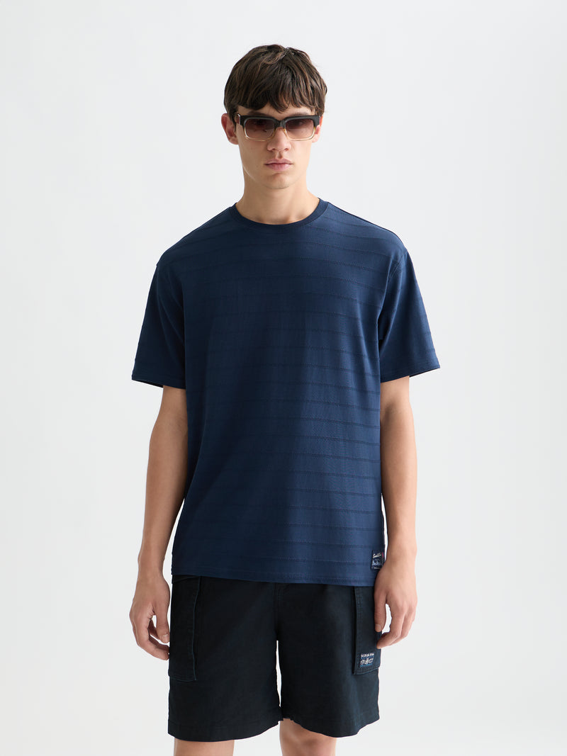 T-shirt structuré en jacquard, coupe décontractée - Bleu concours