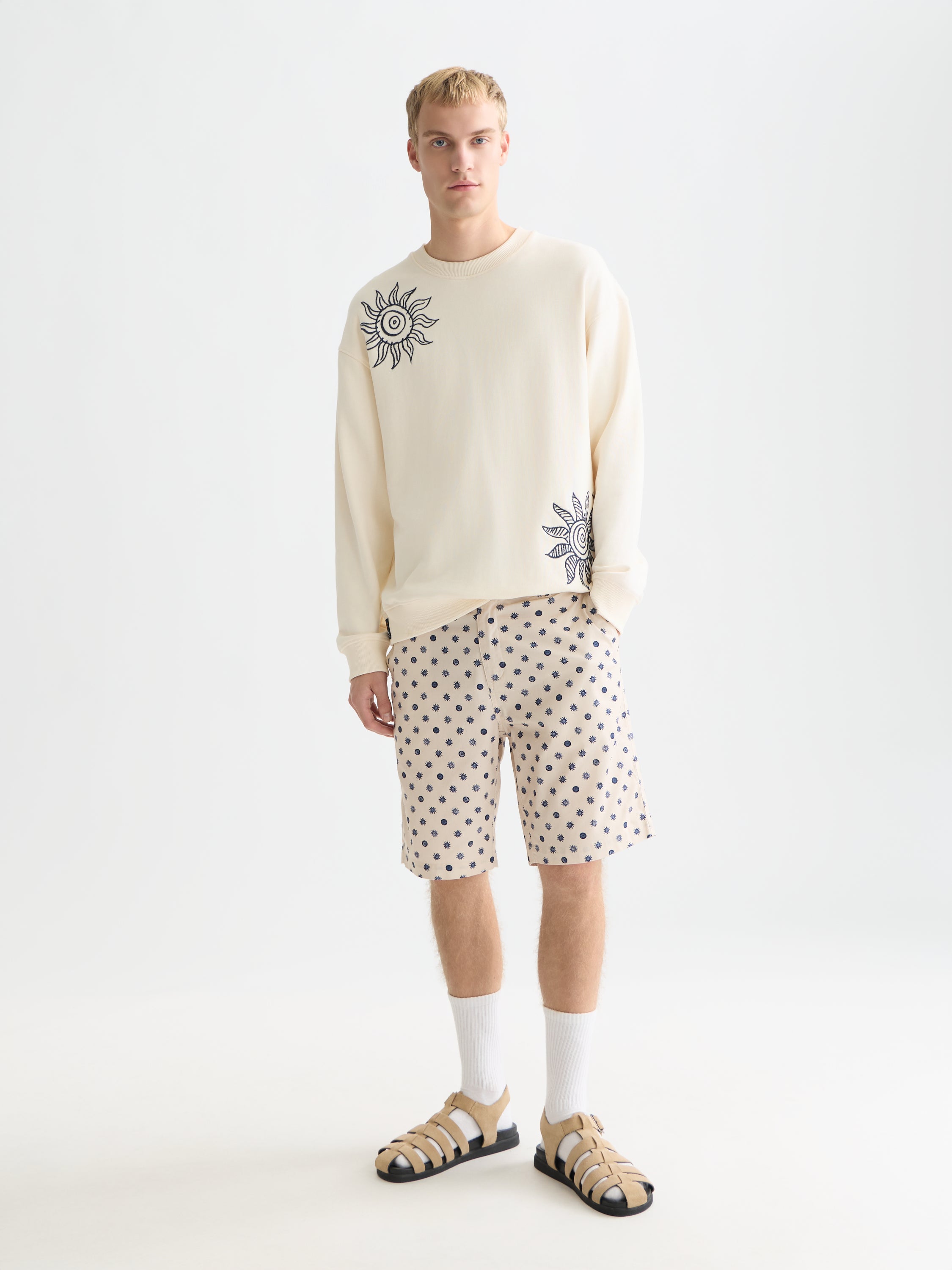 Embroidered Relaxed Fit Sweatshirt - Eggnog