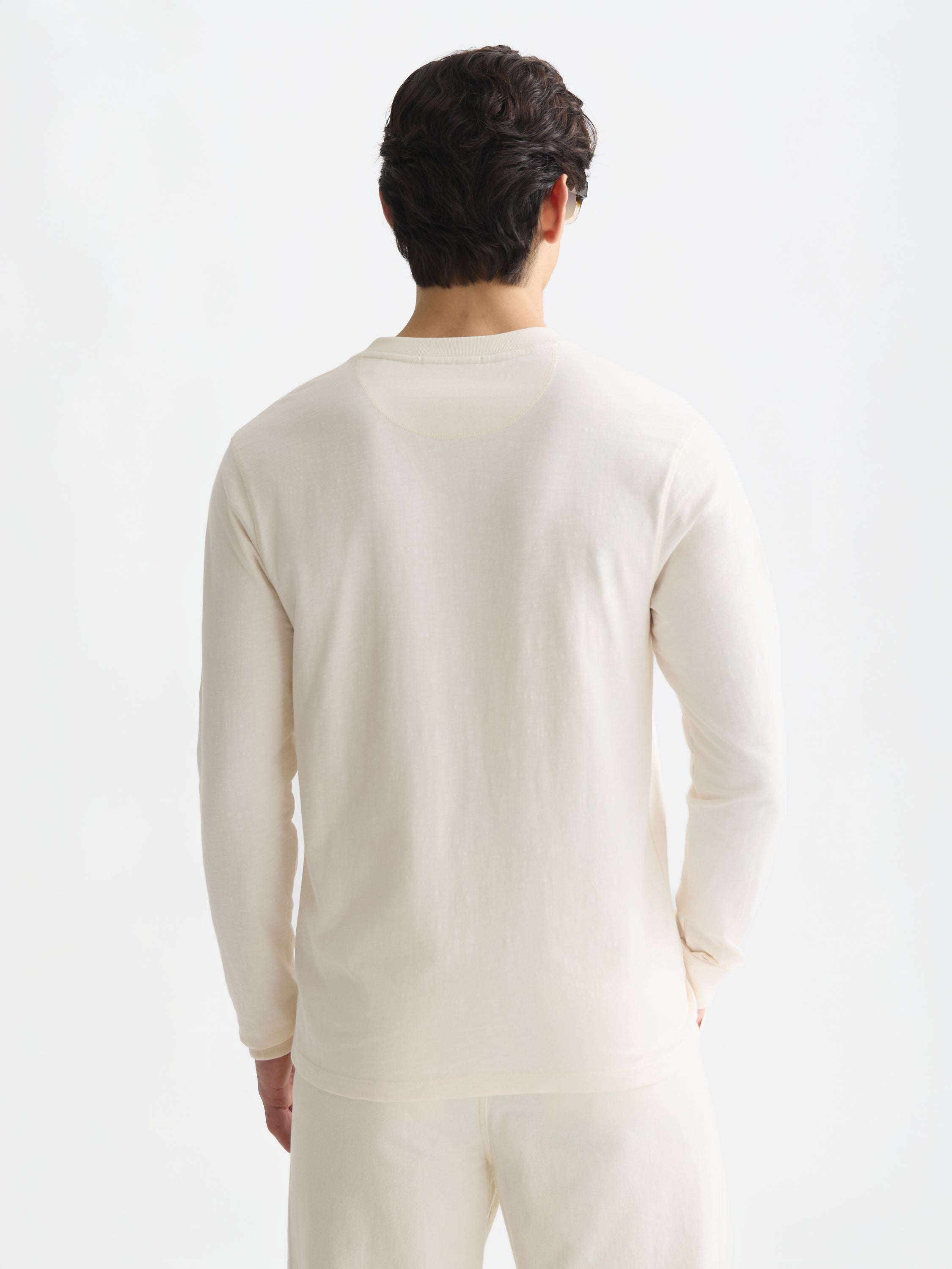 Henley Slub Yarn Regular Fit Long Sleeved T-Shirt - Eggnog