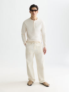 Henley Slub Yarn Regular Fit Long Sleeved T-Shirt - Eggnog